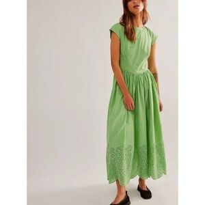 Free People Laine Green Eyelet Midi Dress